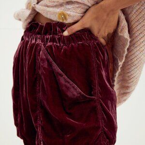 Free People Bordeaux crushed velvet paper bag waste short shorts
